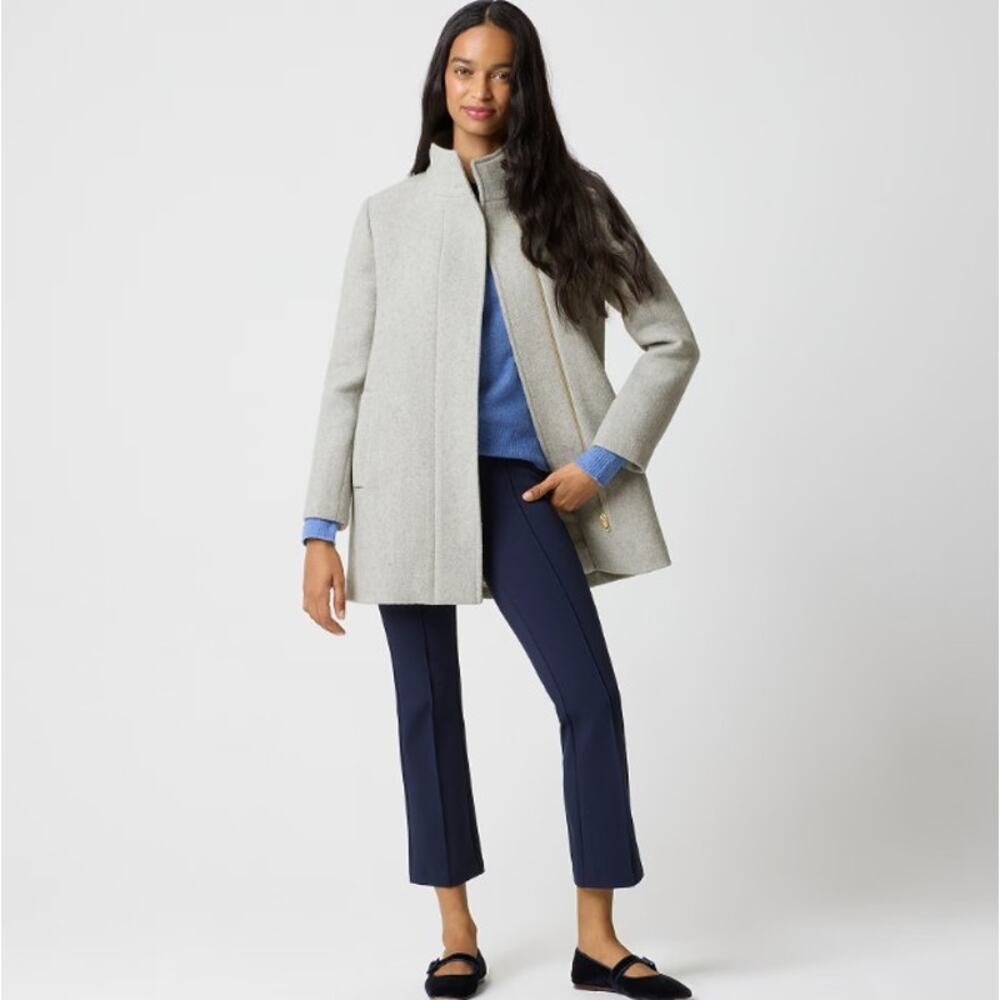 NWT J.CREW Light Gray Wool Blend Button Neck Winter City Coat 00P